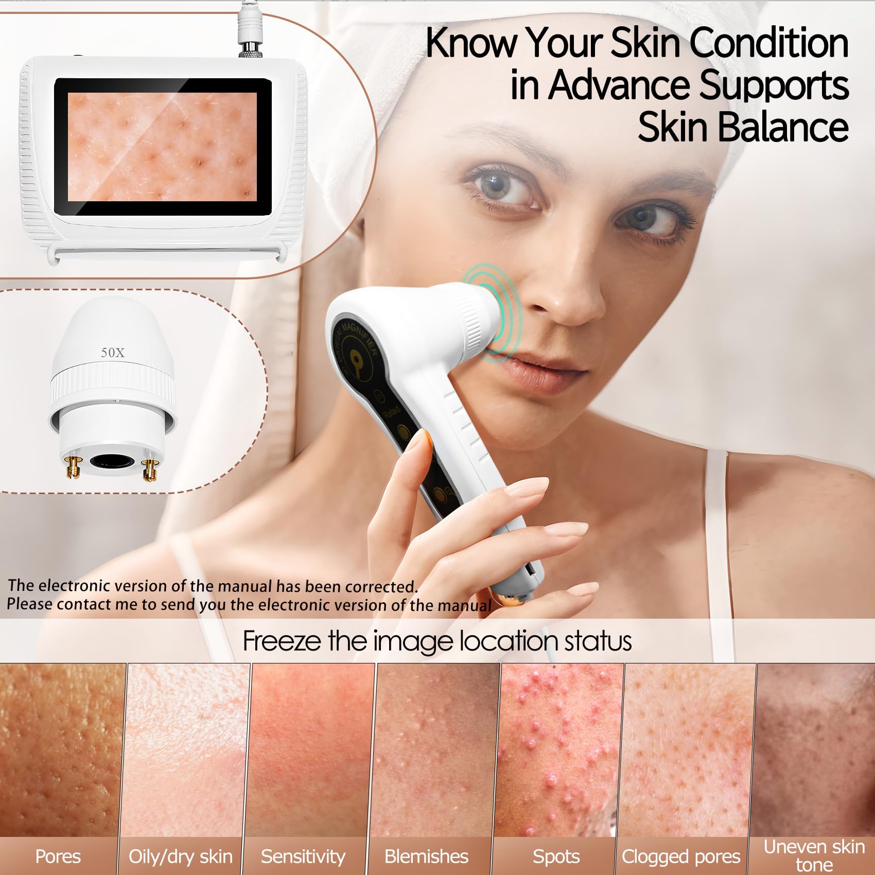 Pewoaoa Skin Hair Analyzer – 5 Inch Digital, 50x/200x Lenses, Portable HD LCD Display