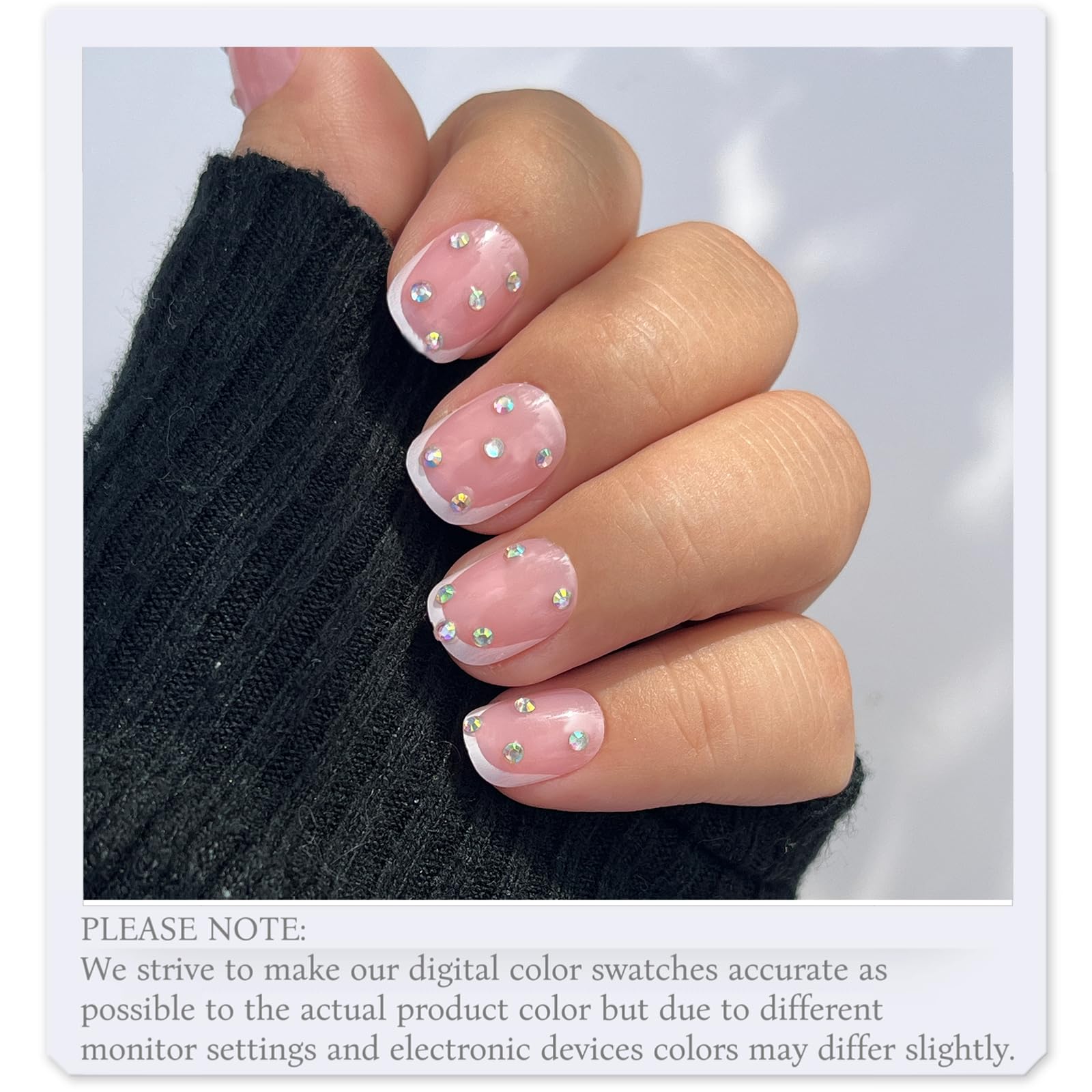 PGELXON Kids Press On Nails – 24pc French Tip Kit for Girls 6-12 with 3D Rhinestones