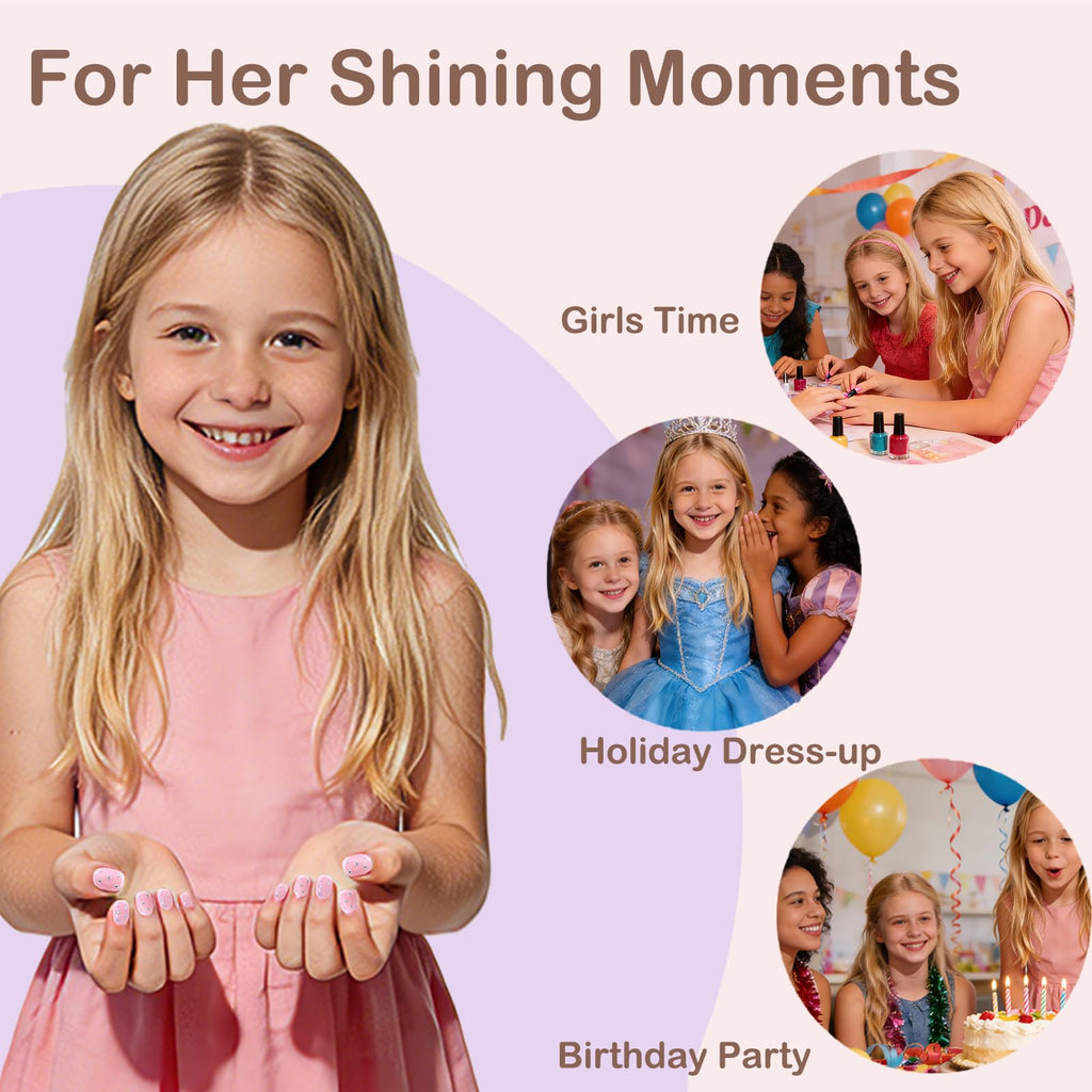 PGELXON Kids Press On Nails – 24pc French Tip Kit for Girls 6-12 with 3D Rhinestones