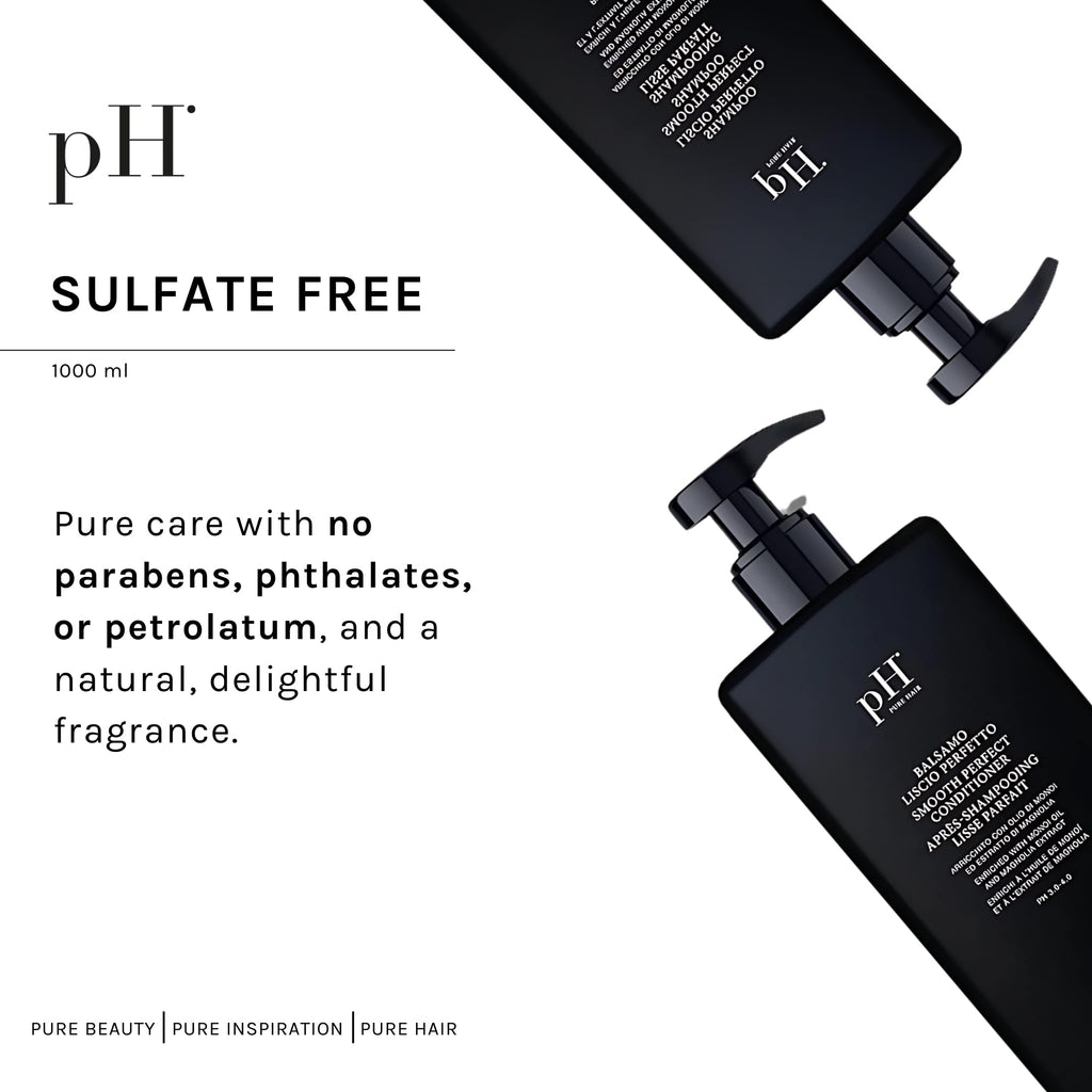 pH PURE HAIR Smooth Perfect Shampoo & Conditioner Set – Frizz Control, Hydration & Monoi Oil