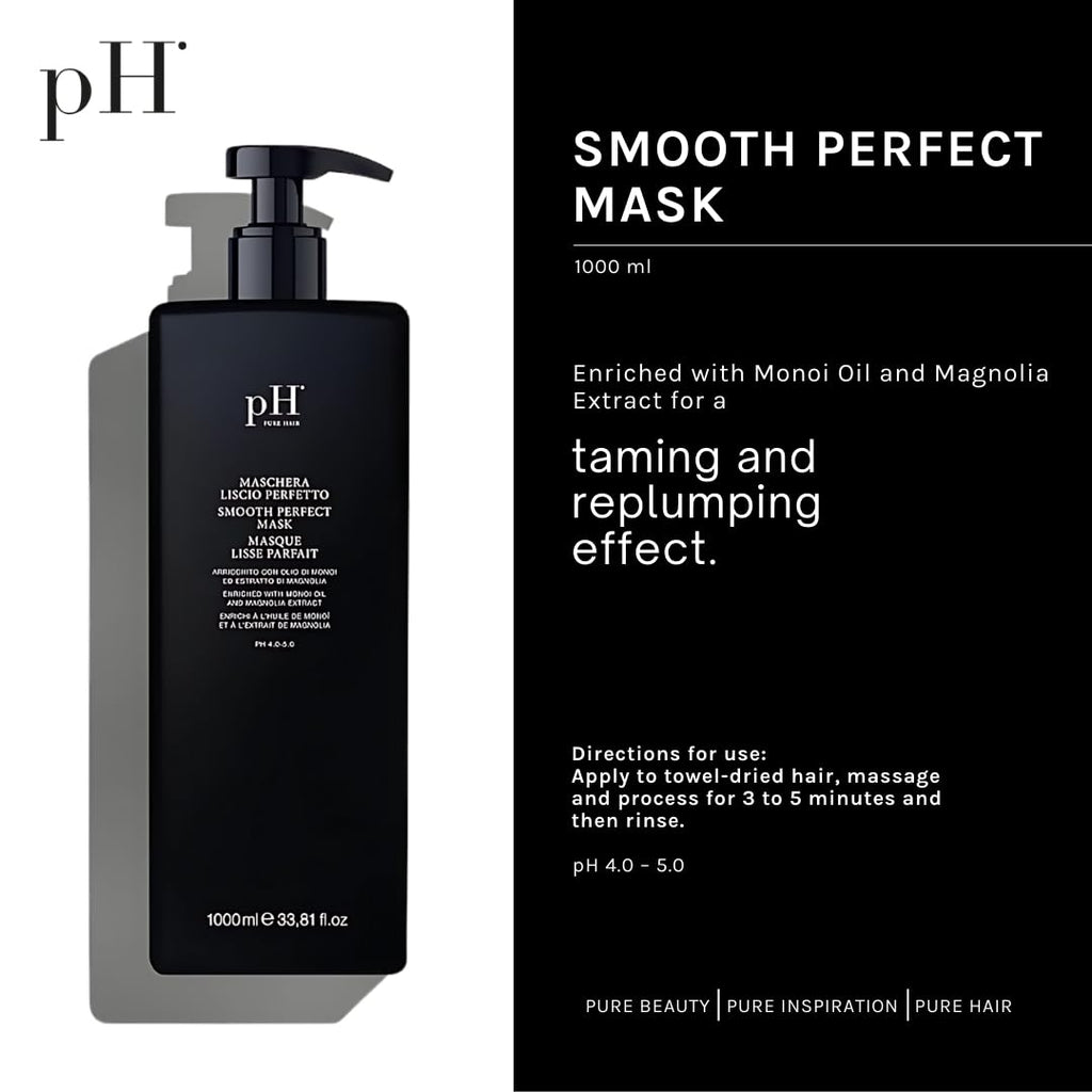 pH PURE HAIR Smooth Perfect Anti-Frizz Mask – Deep Conditioning for Damaged, Dry & Color-Treated Hair (Monoi Oil + Magnolia) 33.8 oz