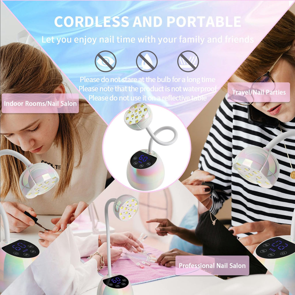 PHAIN U V LED Nail Lamp 36W – Cordless Gooseneck UV/LED Nail Dryer with 3 Timers & LCD