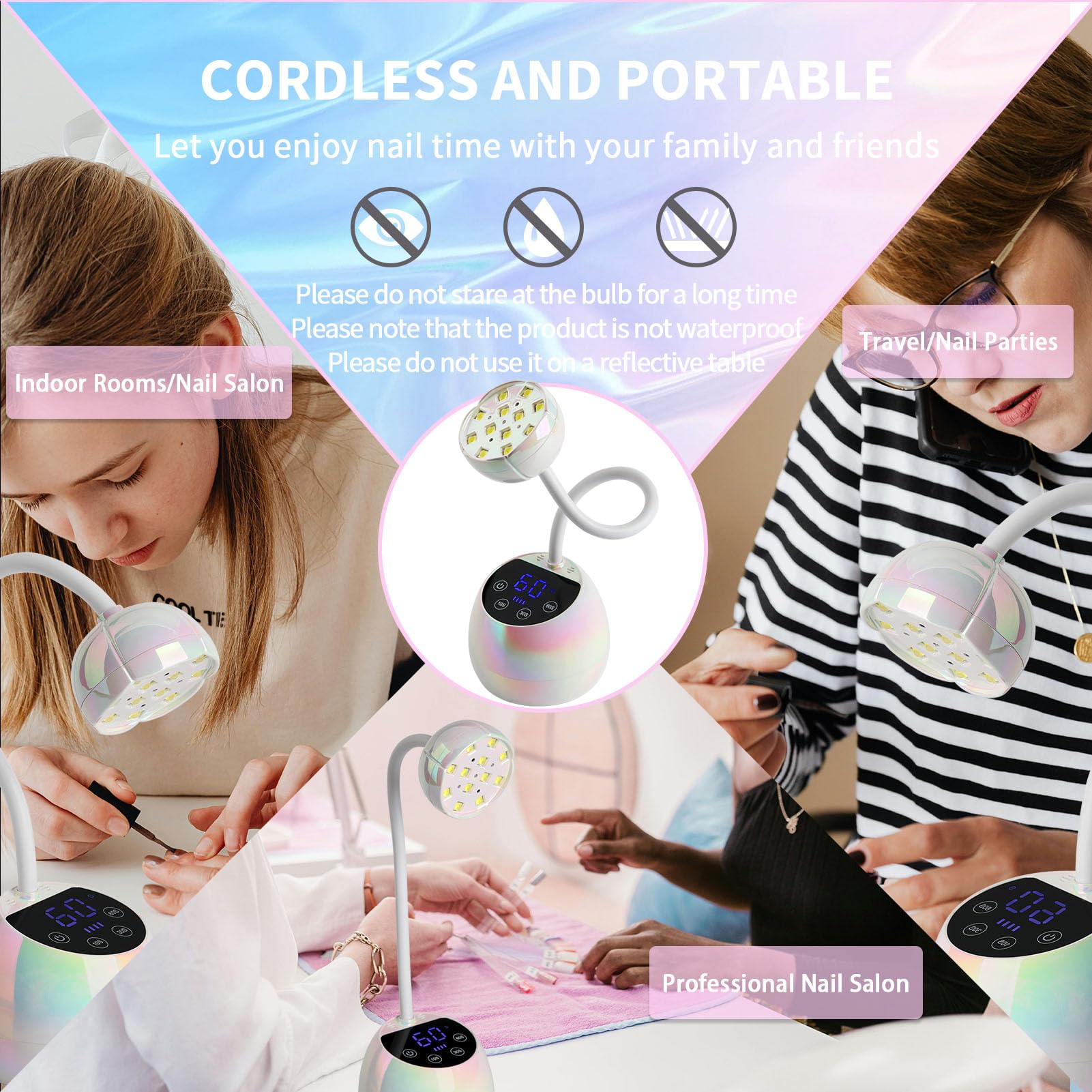 PHAIN U V LED Nail Lamp 36W – Cordless Gooseneck UV/LED Nail Dryer with 3 Timers & LCD
