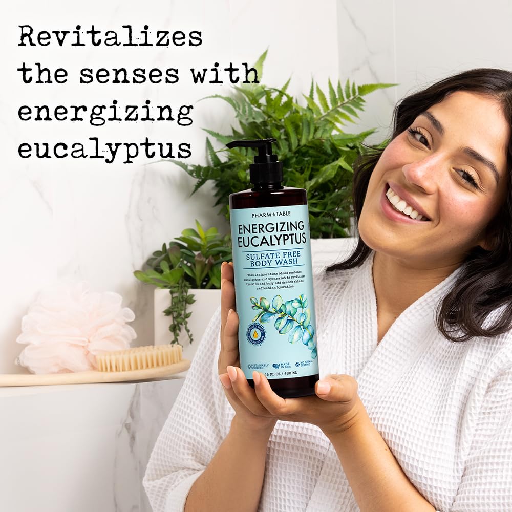 PHARM TO TABLE Energizing Eucalyptus Body Wash for Women and Men – Sulfate Free, 480ml