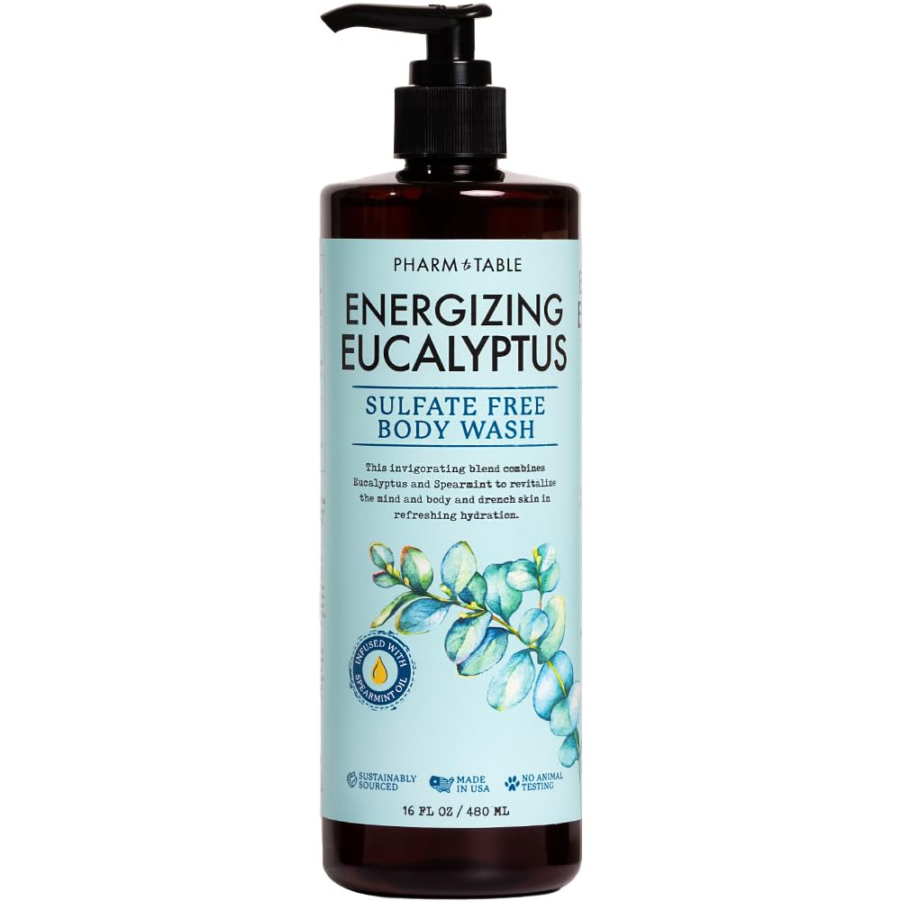 PHARM TO TABLE Energizing Eucalyptus Body Wash for Women and Men – Sulfate Free, 480ml