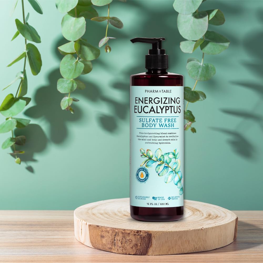 PHARM TO TABLE Energizing Eucalyptus Body Wash for Women and Men – Sulfate Free, 480ml