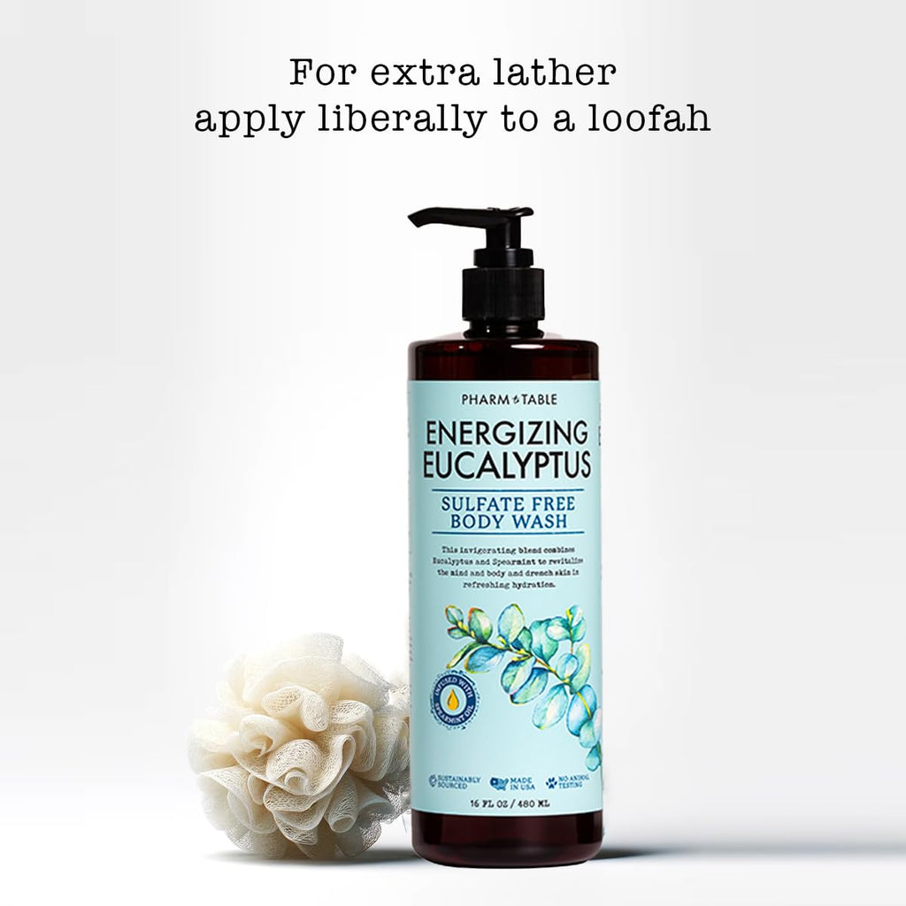 PHARM TO TABLE Energizing Eucalyptus Body Wash for Women and Men – Sulfate Free, 480ml