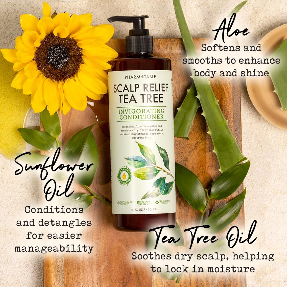 PHARM TO TABLE Tea Tree Conditioner | Detangler for Men & Women, Scalp Relief, 16.2oz