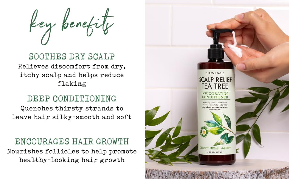 PHARM TO TABLE Tea Tree Conditioner | Detangler for Men & Women, Scalp Relief, 16.2oz