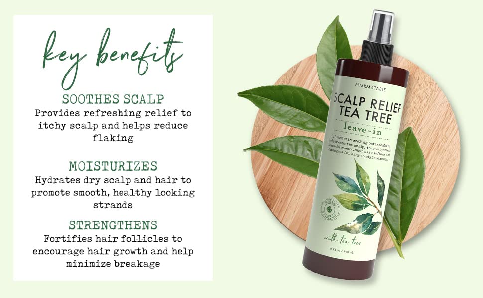 PHARM TO TABLE Leave-In Conditioner Spray | Tea Tree Scalp Treatment (2 Pack) – Anti-Dandruff & Hydration