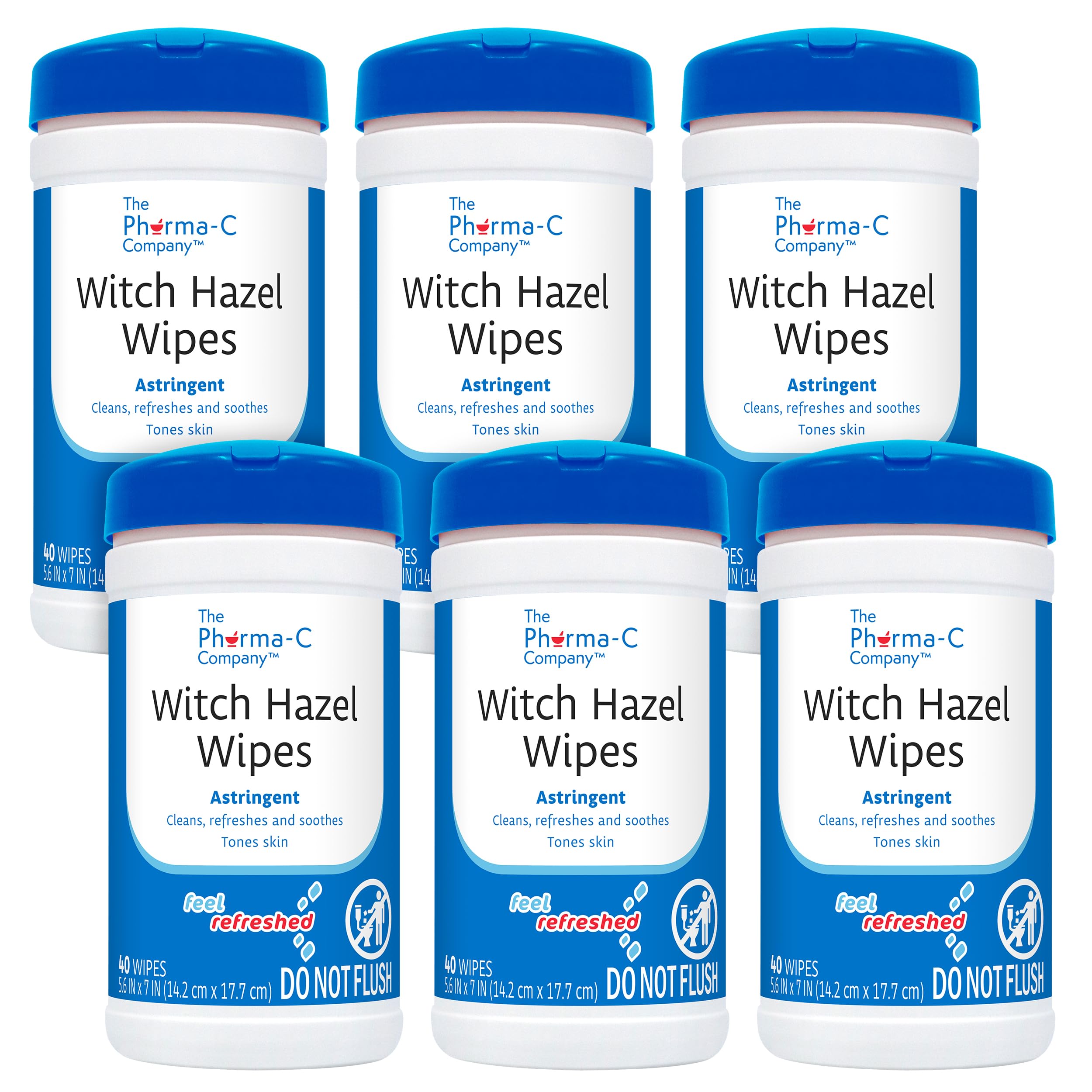 The Pharma-C Company Witch Hazel Wipes – Daily Toner & Astringent Cleansing Cloths (6 Canisters)