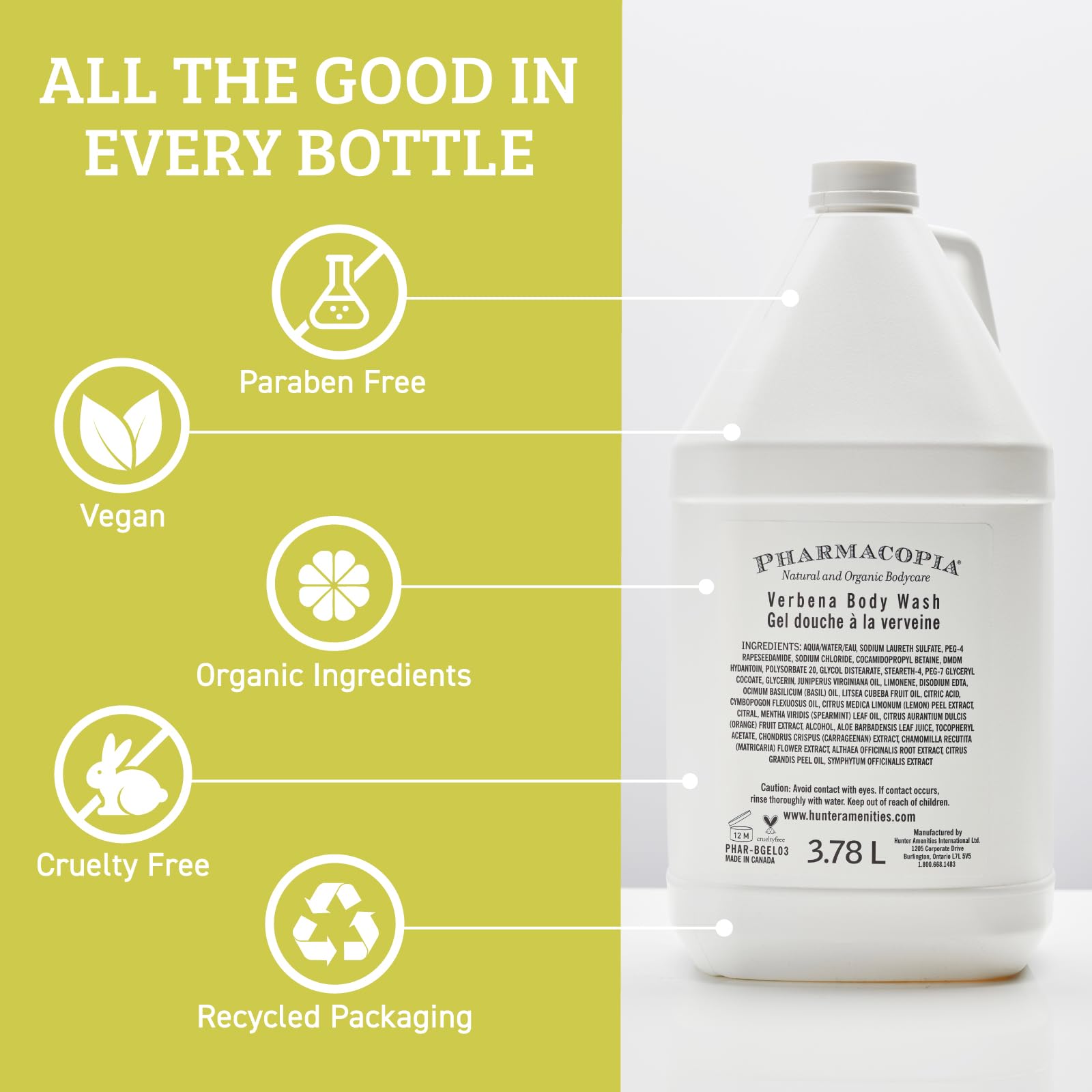 Pharmacopia Hotel Verbena Body Wash – Moisturizing Vegan Shower Gel (128 oz)