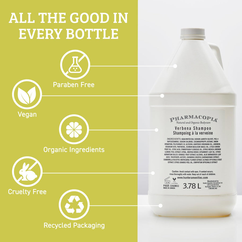 Pharmacopia Hotel Verbena Shampoo – Aromatherapy, Natural & Organic, Vegan & Cruelty-Free, 128 oz