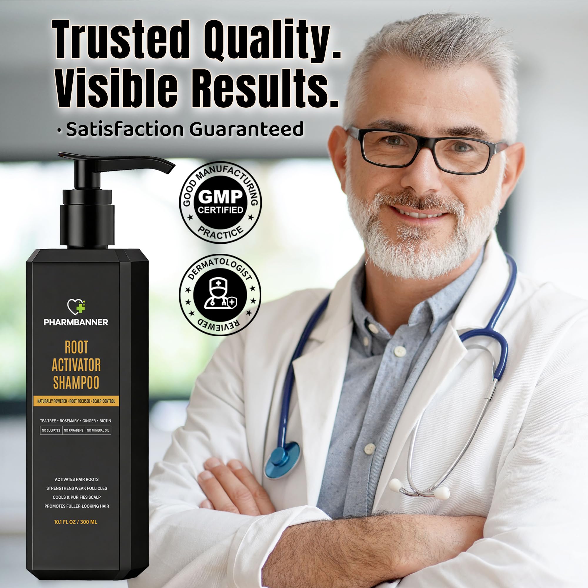 PHARMBANNER Root Activator Shampoo for Men – Hair Growth & Scalp Health, Sulfate-Free