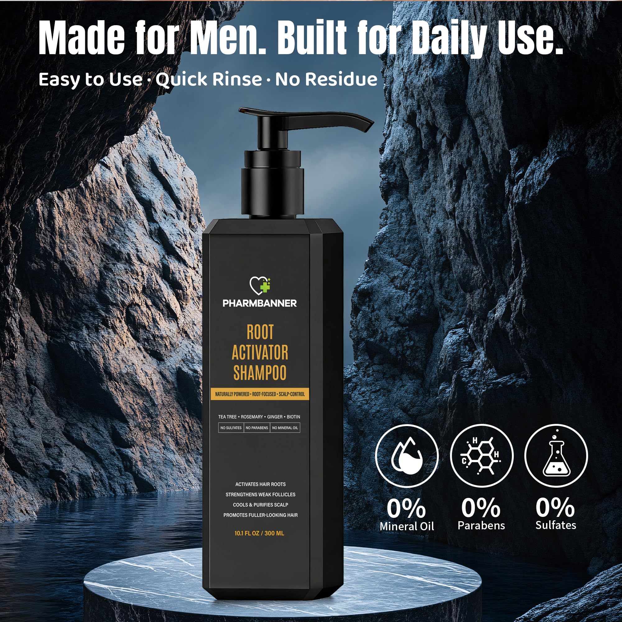 PHARMBANNER Root Activator Shampoo for Men – Hair Growth & Scalp Health, Sulfate-Free