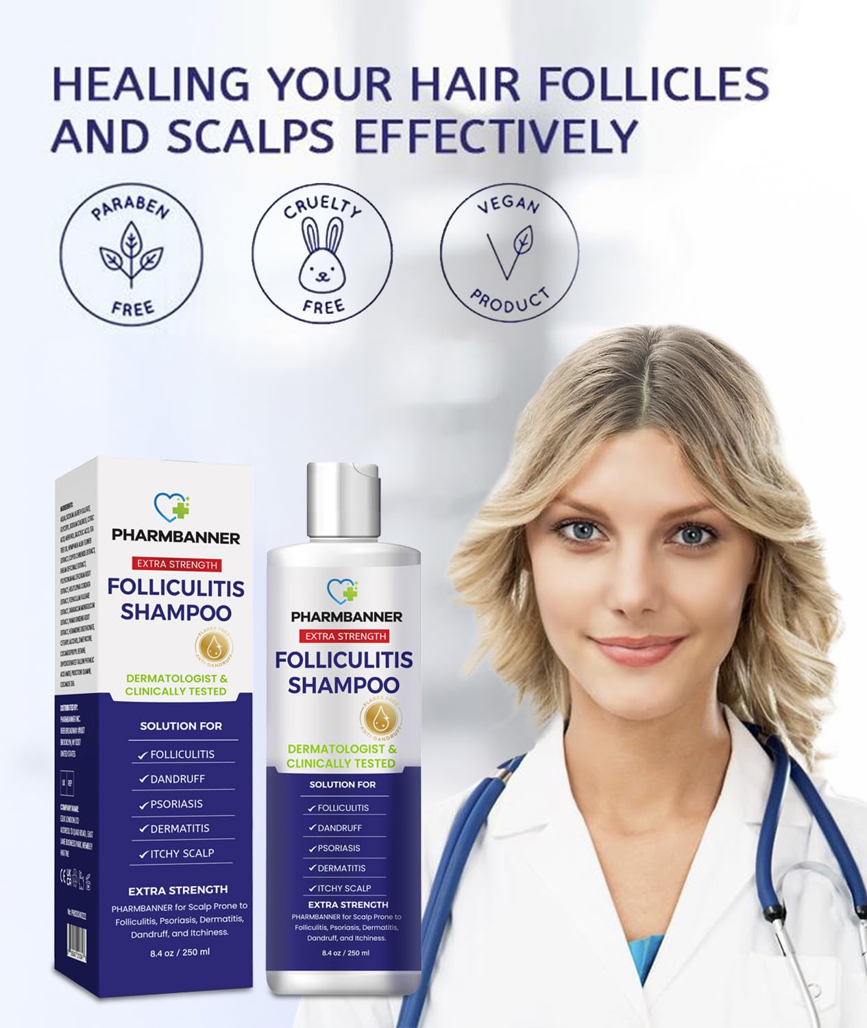PHARMBANNER Anti-Fungal Shampoo for Folliculitis, Seborrheic Dermatitis & Scalp Psoriasis