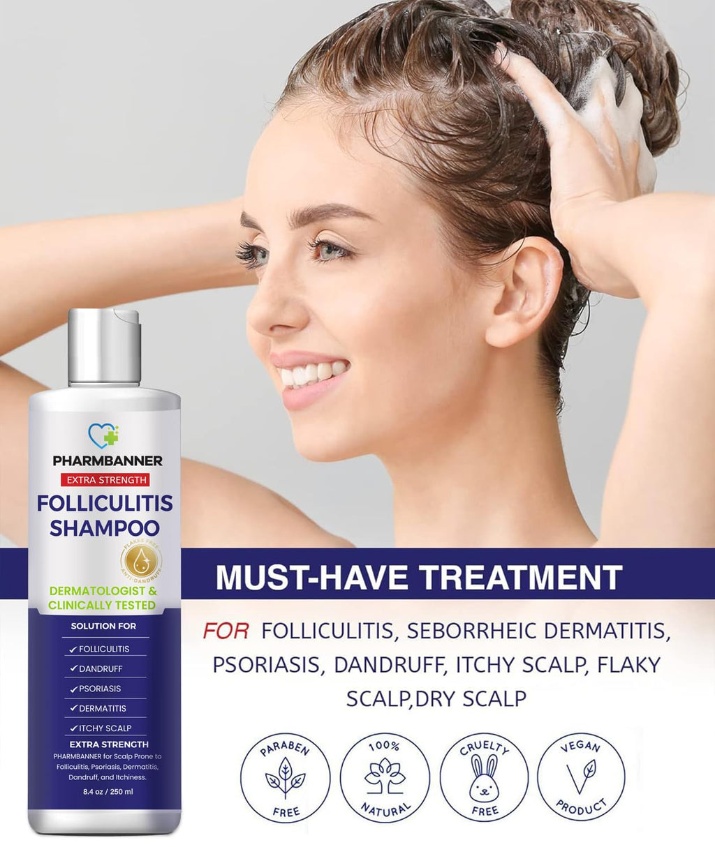 PHARMBANNER Anti-Fungal Shampoo for Folliculitis, Seborrheic Dermatitis & Scalp Psoriasis