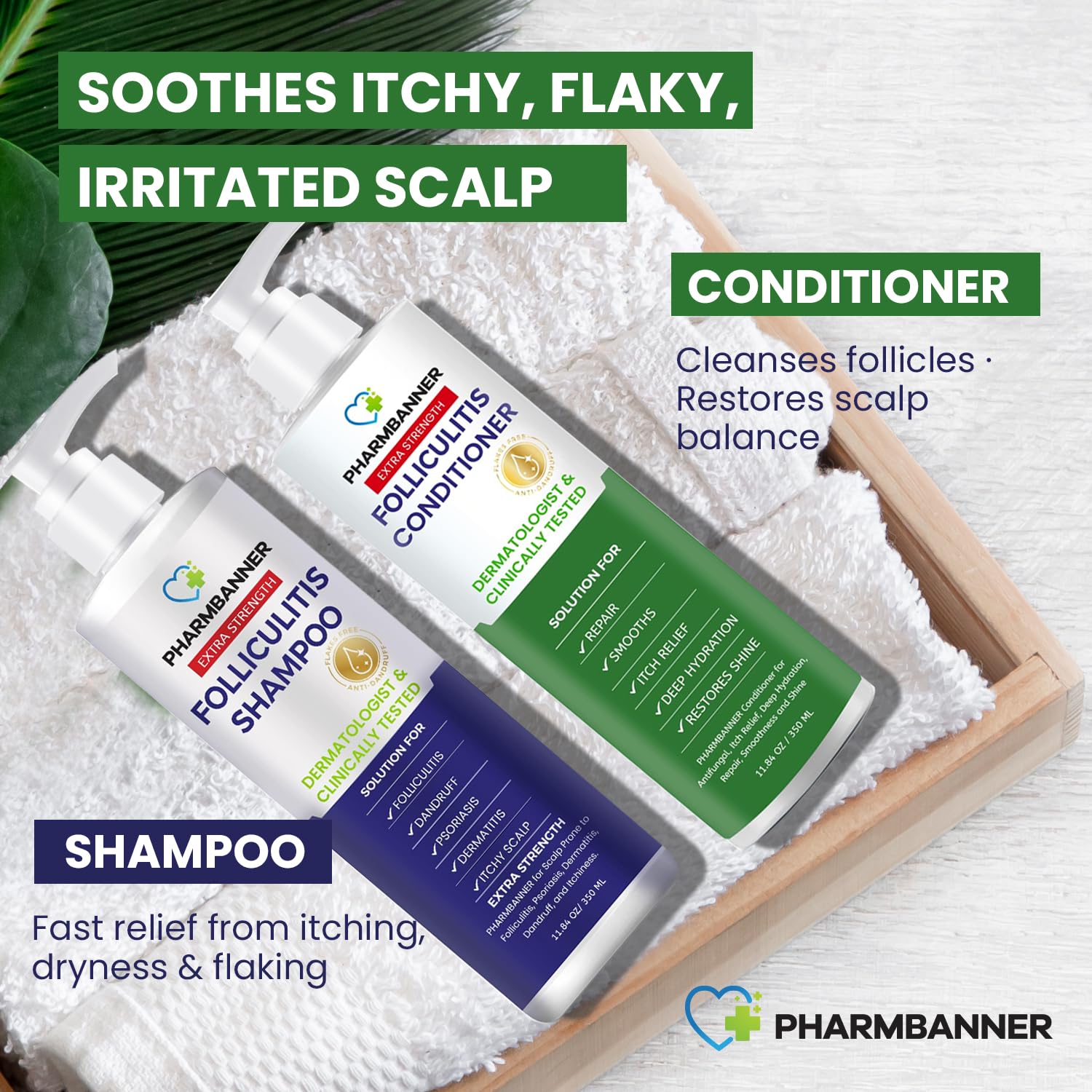 PHARMBANNER Anti-Fungal Shampoo & Conditioner Set – Tea Tree & Argan Oil for Scalp Care