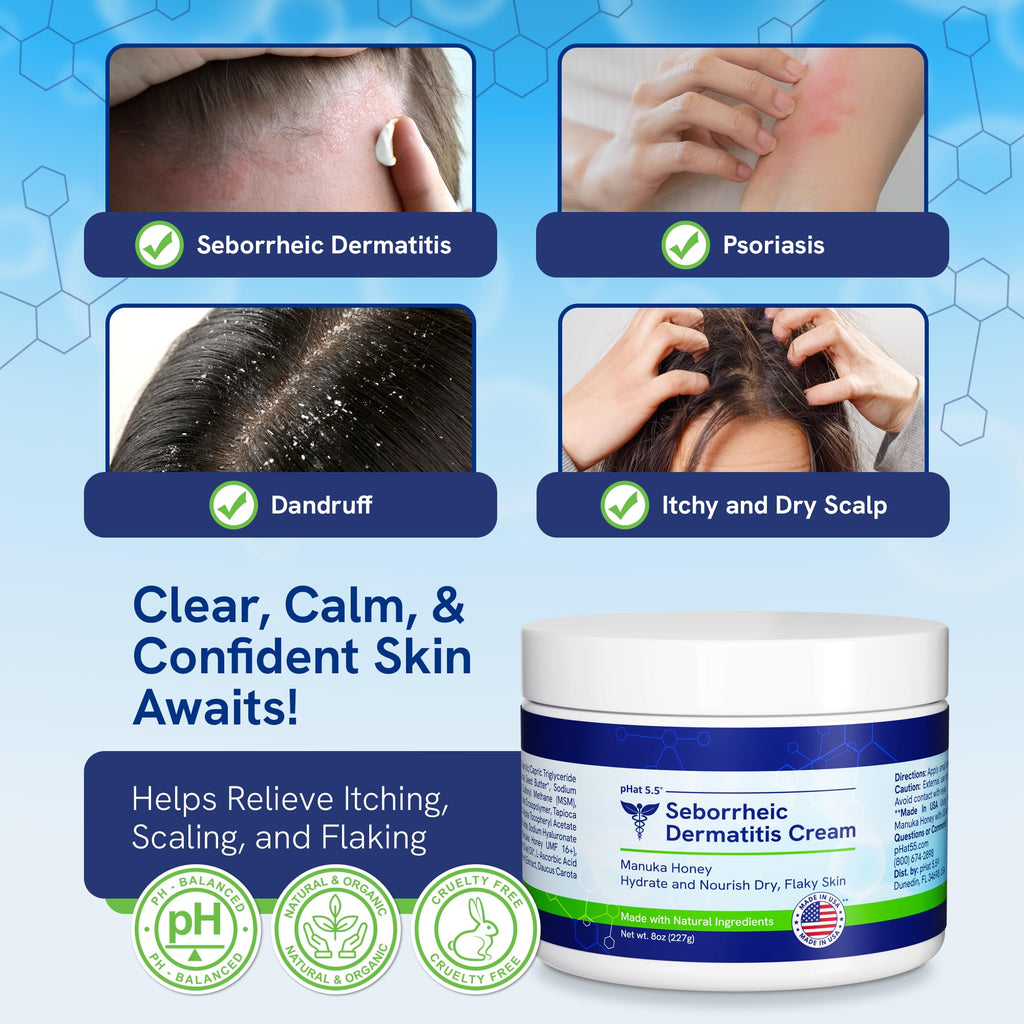 pHat 5.5 Seborrheic Dermatitis Moisturizing Cream & Face Lotion for Women – Hydrating Anti-Itch (8oz)