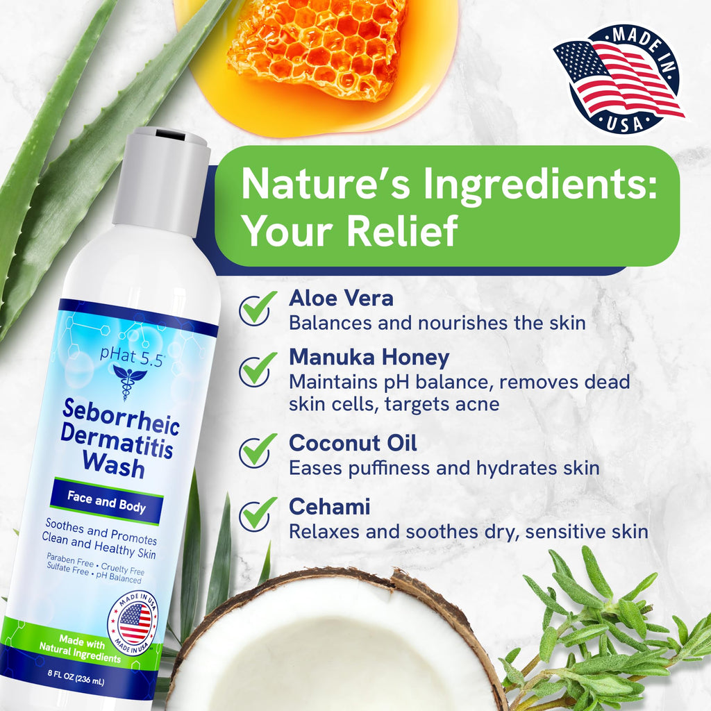 pHat 5.5 Seborrheic & Atopic Dermatitis Gentle Face Wash with Manuka Honey | Sensitive Skin Cleanser