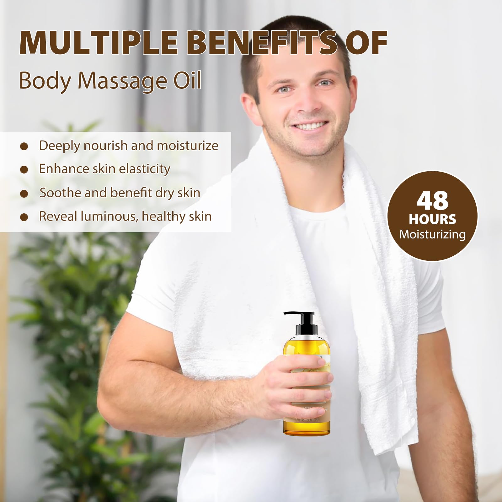 PHATOIL Sandalwood Body Oil for Men – Ginger, Ylang Ylang, Cinnamon | 260ml