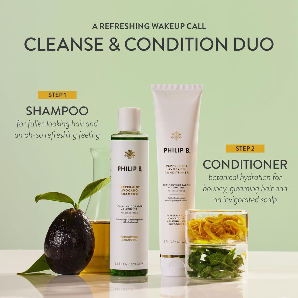 PHILIP B Peppermint Avocado Scalp Invigorating Kit – Shampoo, Conditioner & Scalp Massager