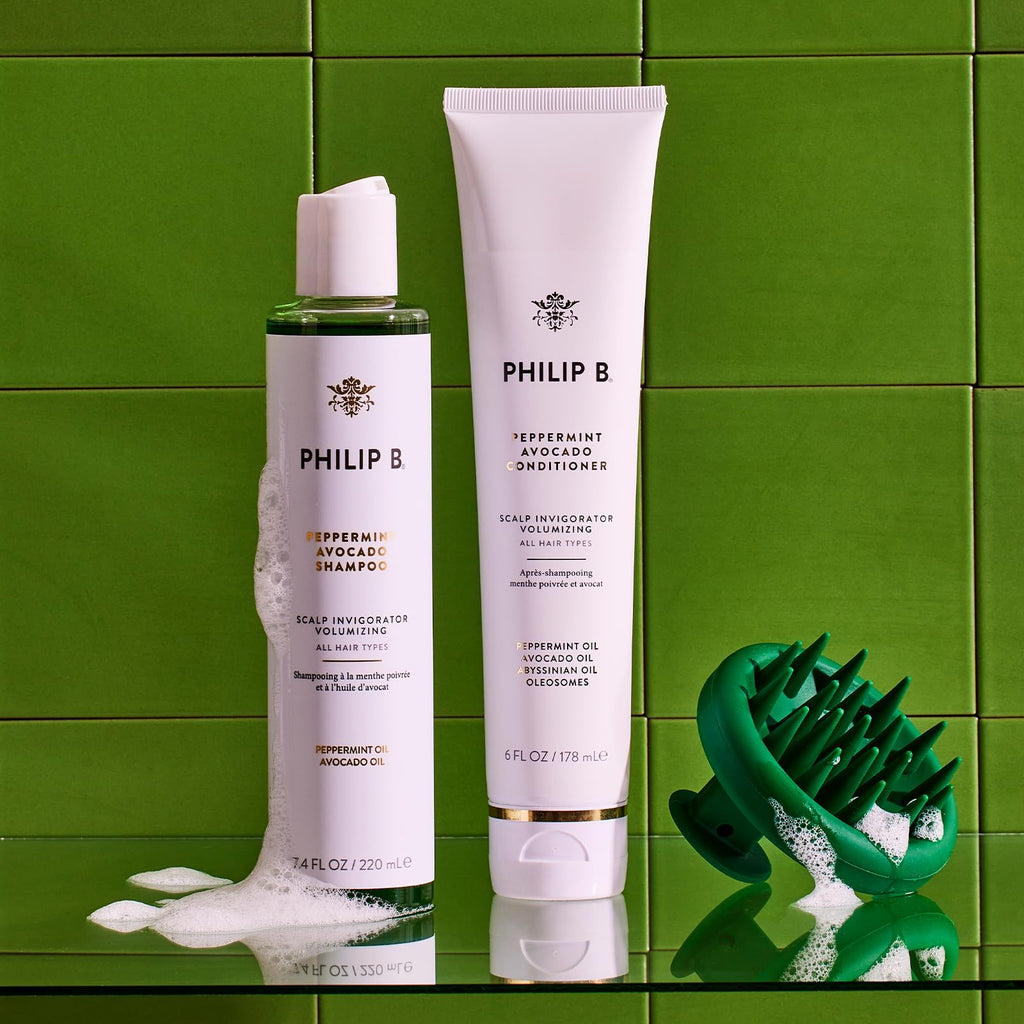 PHILIP B Peppermint Avocado Scalp Invigorating Kit – Shampoo, Conditioner & Scalp Massager