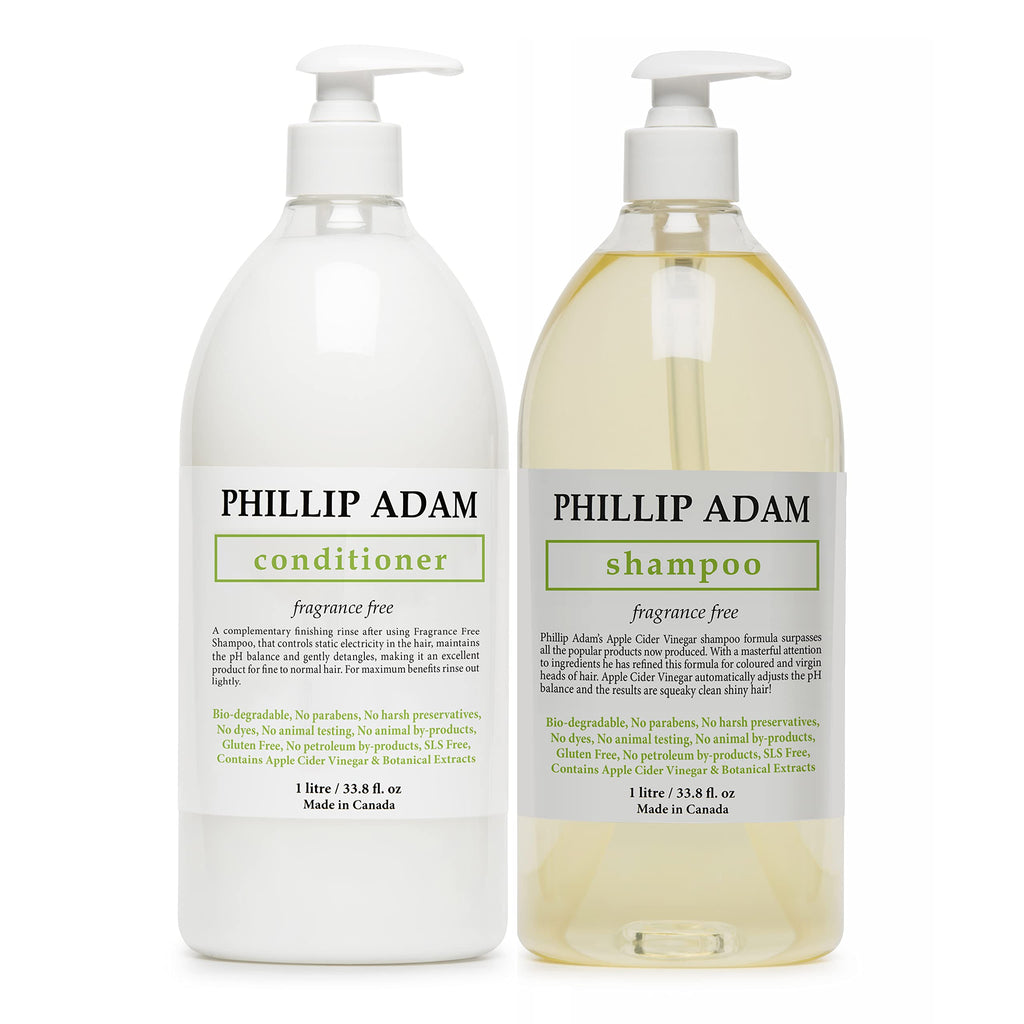 Phillip Adam Fragrance-Free Shampoo & Conditioner Set | Sulfate-Free, pH-Balanced, 33.8 oz Each