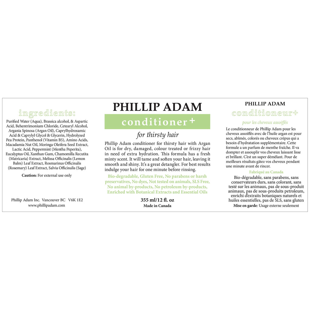 Phillip Adam Thirsty Hair Conditioner – Argan, Moringa & Macadamia Oils, Paraben Free, 12 oz, Vegan