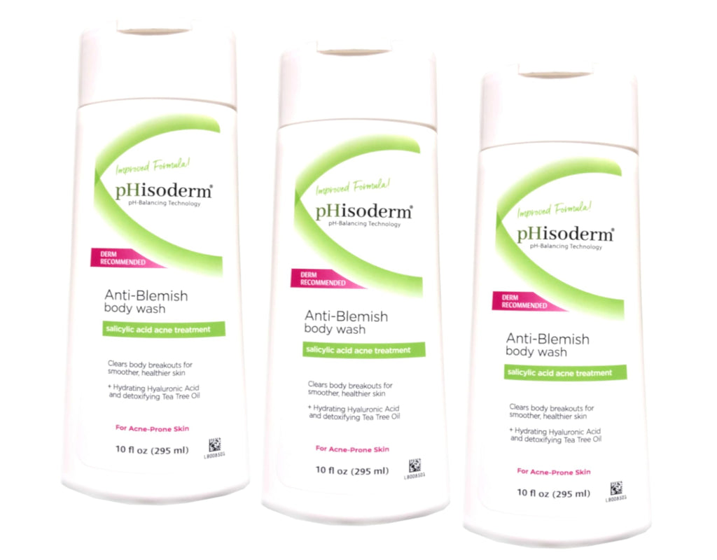 Phisoderm Anti-Blemish Body Wash 10 oz – Pack of 3 | 2% Salicylic Acid for Acne-Prone Skin