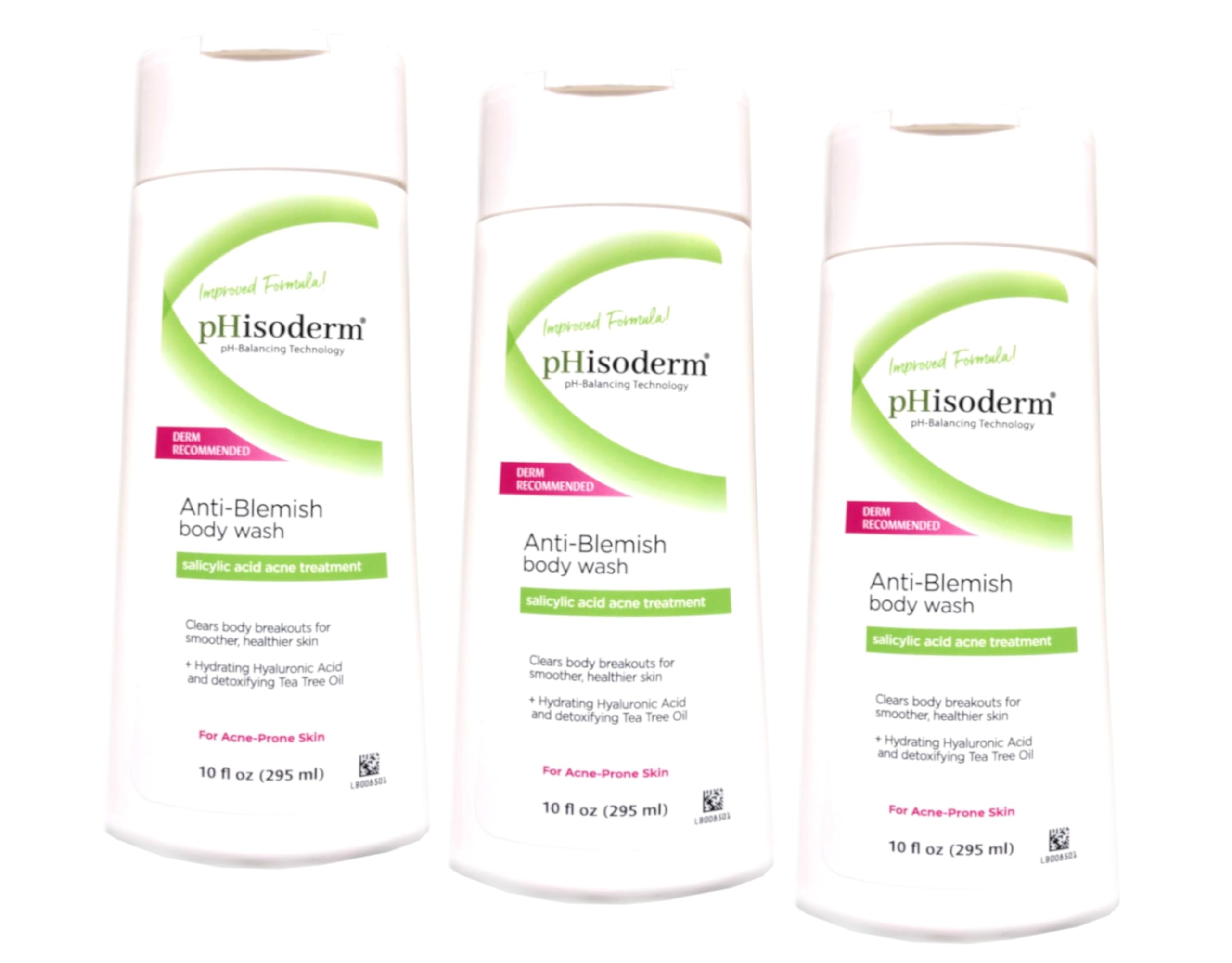 Phisoderm Anti-Blemish Body Wash 10 oz – Pack of 3 | 2% Salicylic Acid for Acne-Prone Skin