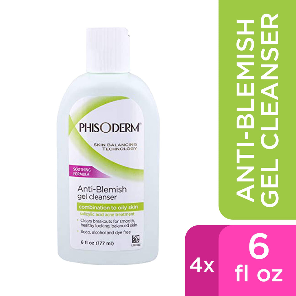 Phisoderm Anti-Blemish Gel Cleanser – 6 fl oz, For Oily, Combination & Acne-Prone Skin, Pack of 4