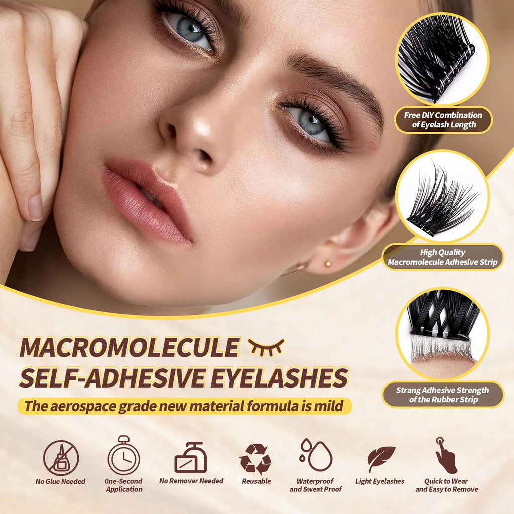 PHIXBEAR Self Adhesive Eyelashes – 120pcs No Glue Needed, Reusable 10–16mm Wispy Clusters