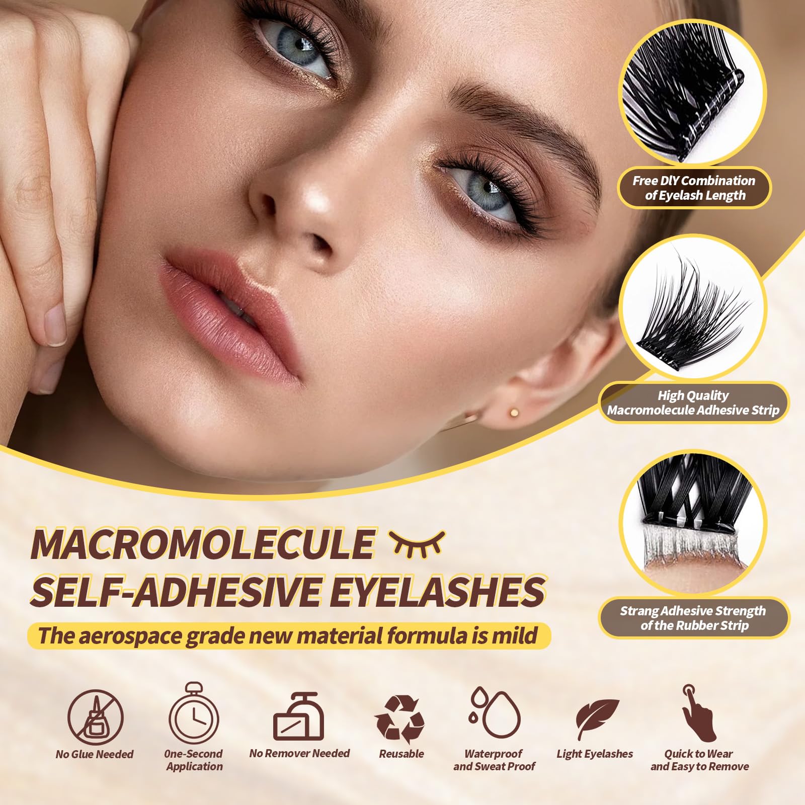 PHIXBEAR Self Adhesive Eyelashes – 120pcs No Glue Needed, Reusable 10–16mm Wispy Clusters