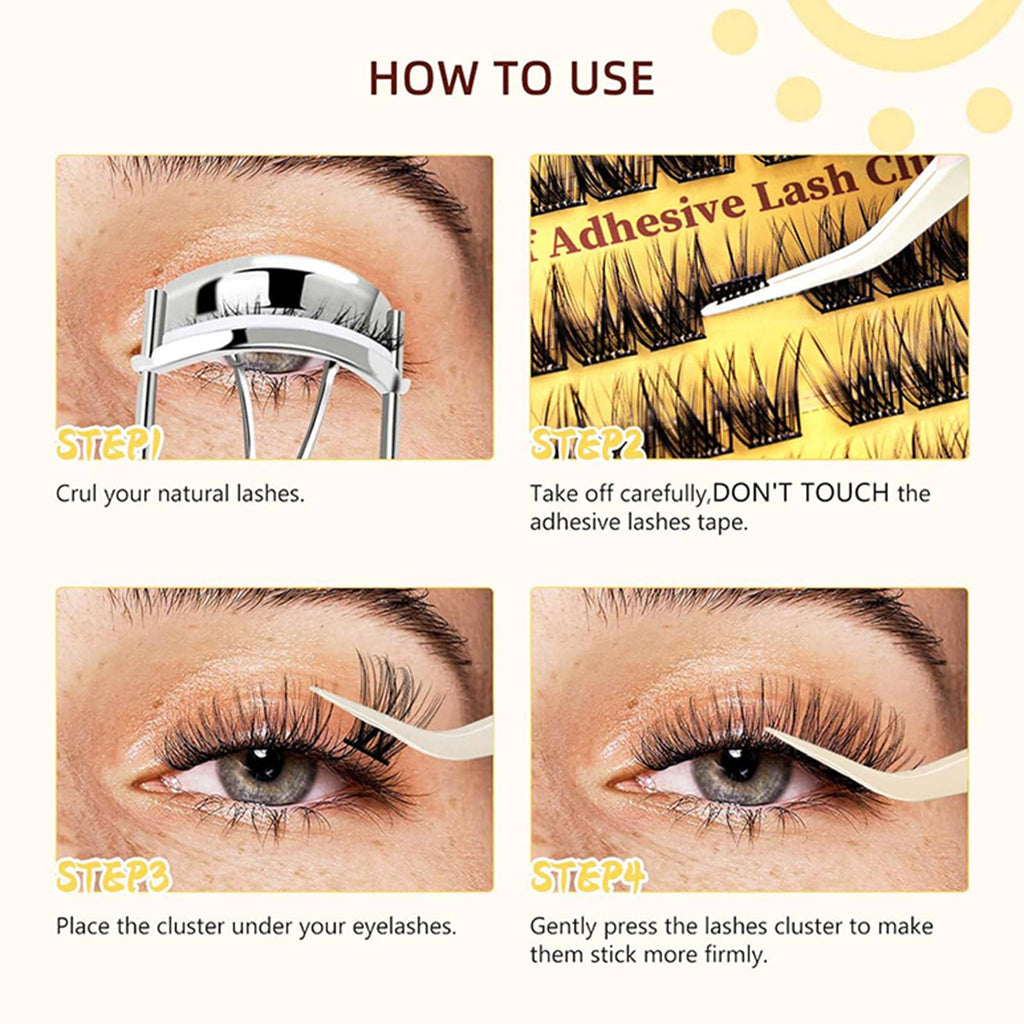 PHIXBEAR Self Adhesive Eyelashes – 120pcs No Glue Needed, Reusable 10–16mm Wispy Clusters