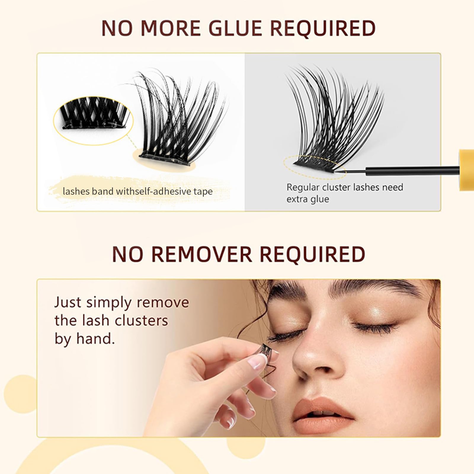 PHIXBEAR Self Adhesive Eyelashes – 120pcs No Glue Needed, Reusable 10–16mm Wispy Clusters