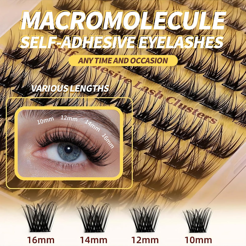 PHIXBEAR Self Adhesive Eyelashes – 120pcs No Glue Needed, Reusable 10–16mm Wispy Clusters