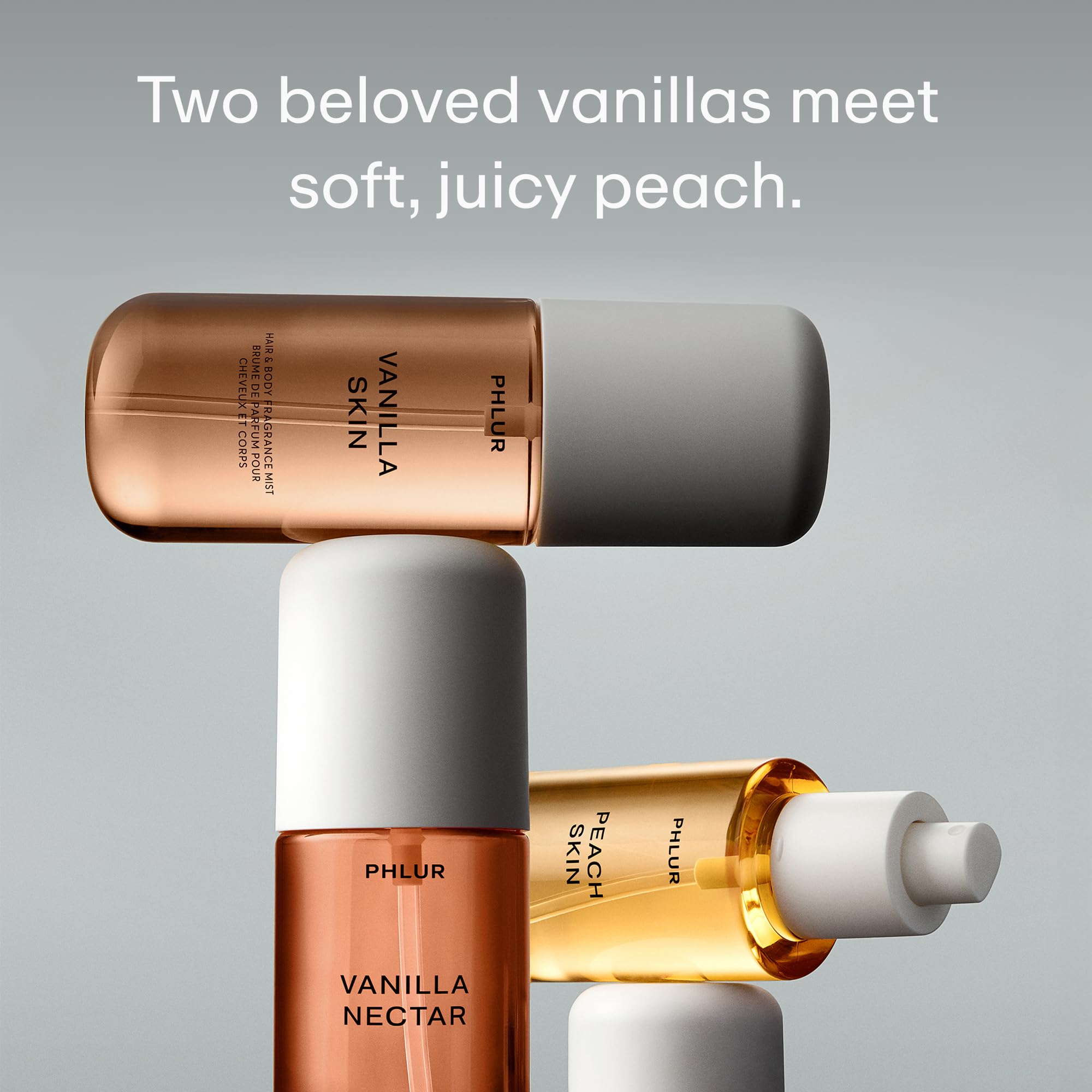 PHLUR Vanilla Peach Trio – Exclusive 3pc Travel-Size Body Mist Set (3 x 3 fl oz) with Vanilla Skin, Vanilla Nectar, Peach Skin