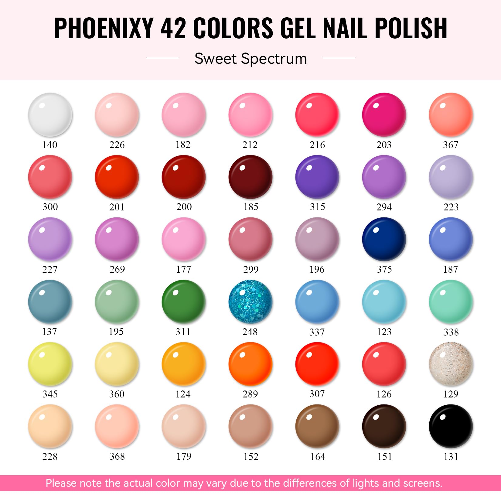 Phoenixy Gel Nail Polish Set – 42 Colors with Base Coat & 4 Top Coats for All-Season Manicures