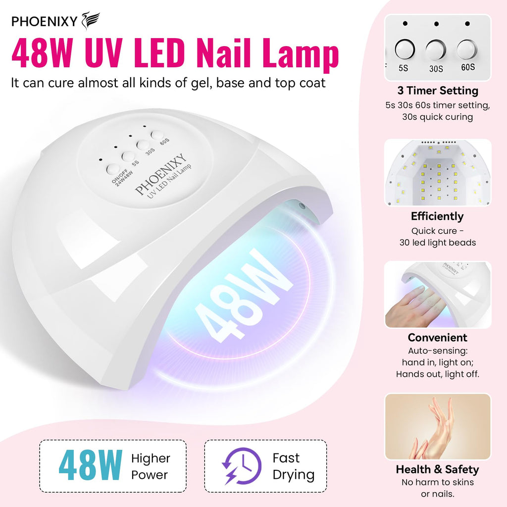 PHOENIXY 51-Pcs Gel Nail Polish Kit with 48W UV Light – ST9016