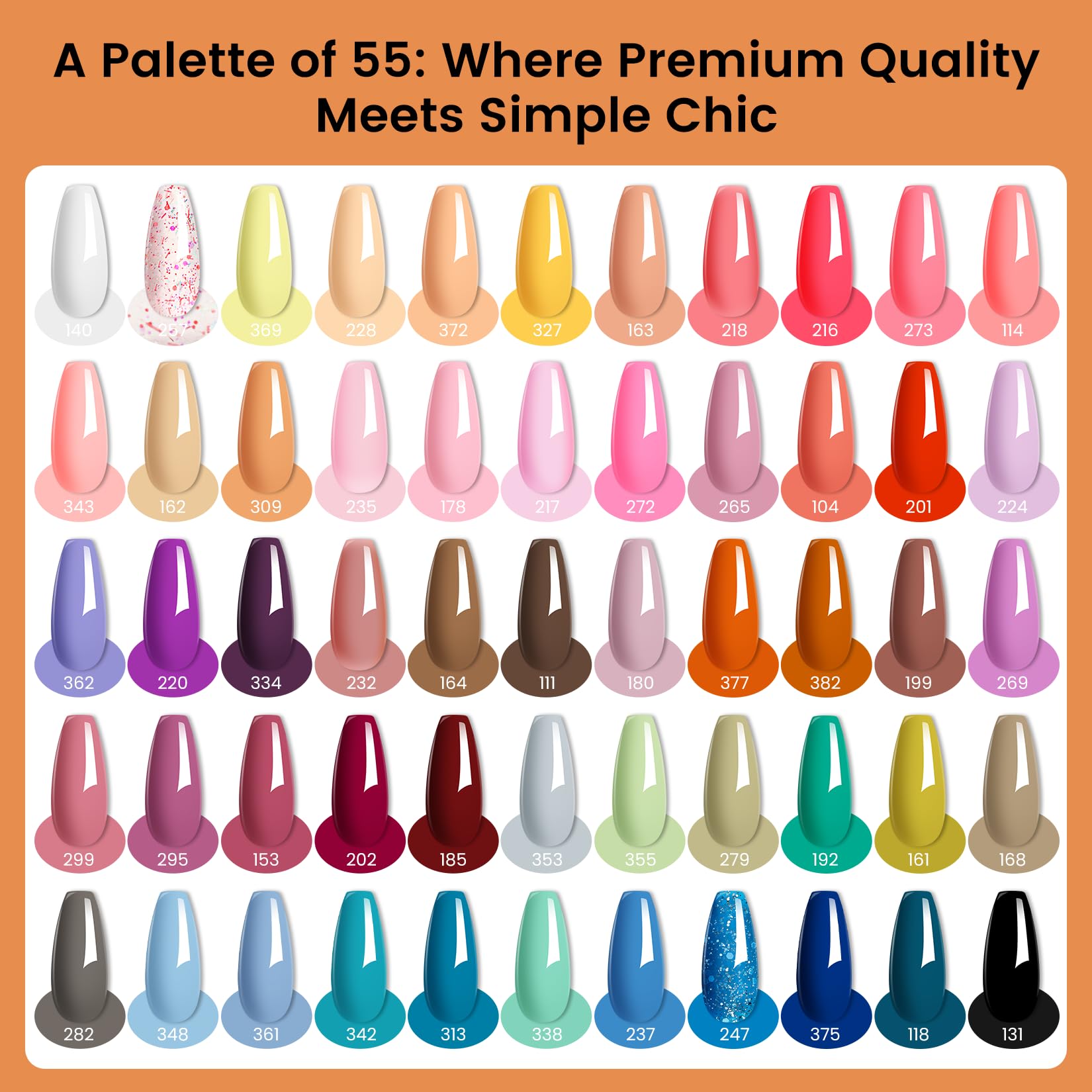Phoenixy 71-Pcs Gel Nail Polish Kit with UV Light — 55 Nude Colors, 5 Bases & Top Coats