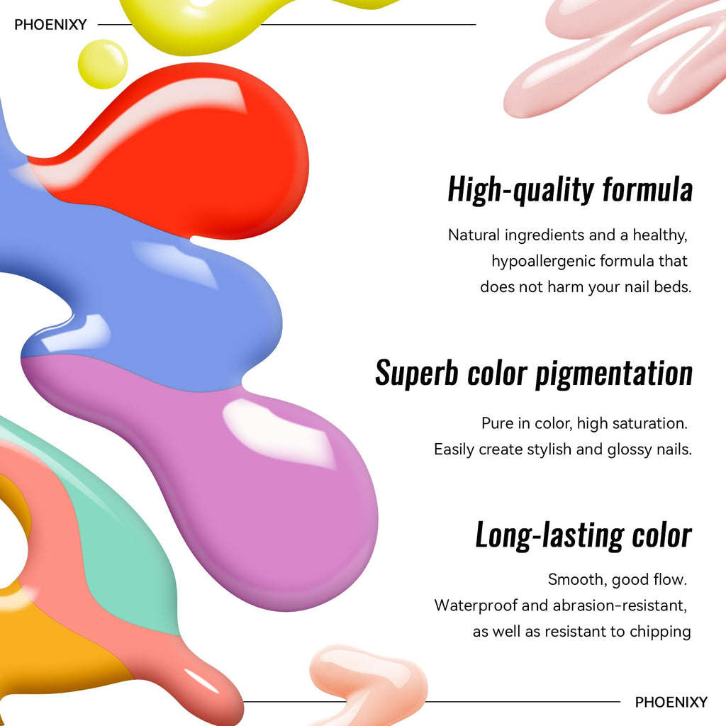 Phoenixy Gel Nail Polish Set – 42 Colors with Base Coat & 4 Top Coats for All-Season Manicures