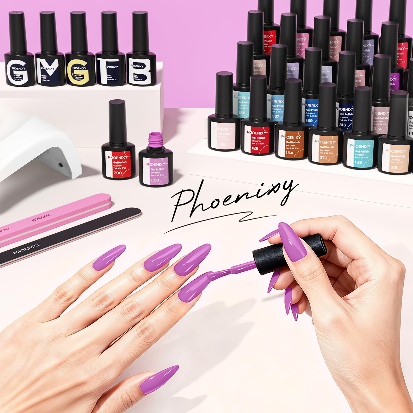 PHOENIXY 58 PCS Gel Nail Kit – 40 Colors, UV Lamp & Drill, 5 Top Coats, At-Home Nail Salon Gift for Women