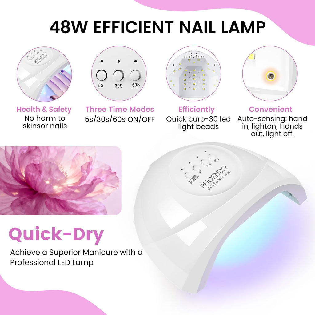 PHOENIXY 58 PCS Gel Nail Kit – 40 Colors, UV Lamp & Drill, 5 Top Coats, At-Home Nail Salon Gift for Women
