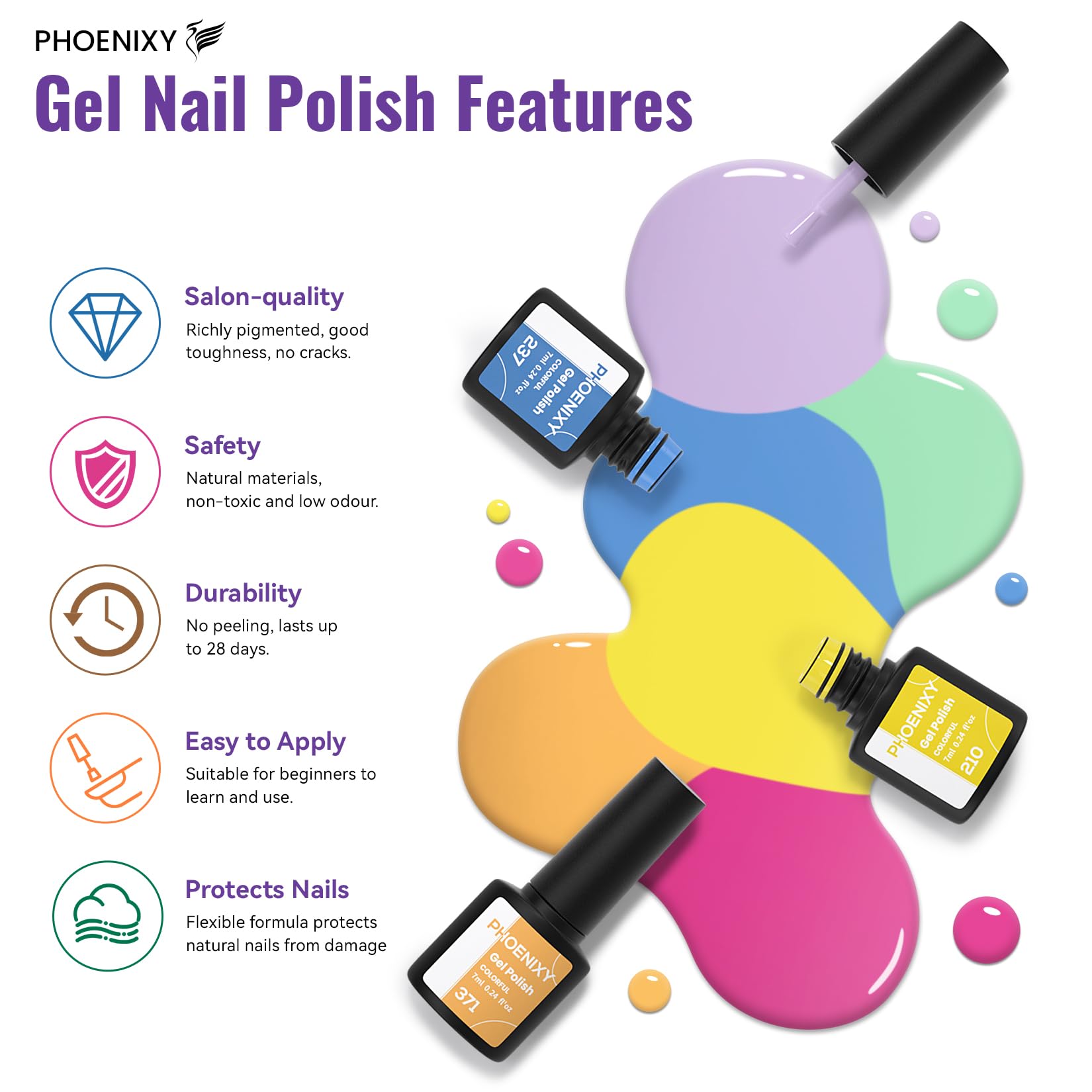 PHOENXY 63-Pcs Gel Nail Polish Kit with UV Light & Drill — 45 Colors Manicure Starter Set