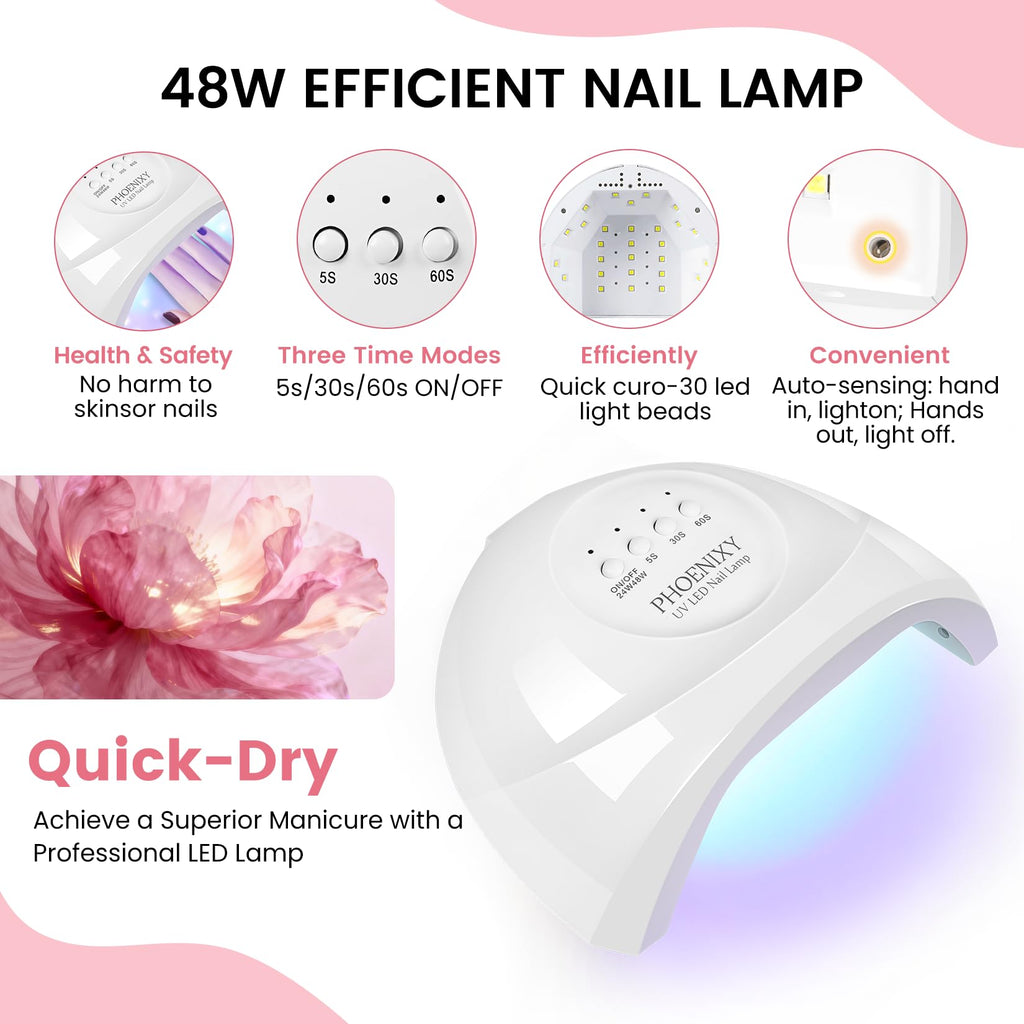 Phoenixy 53-Pcs Gel Nail Kit with UV Lamp & Drill – 35 Colors for At-Home Manicure