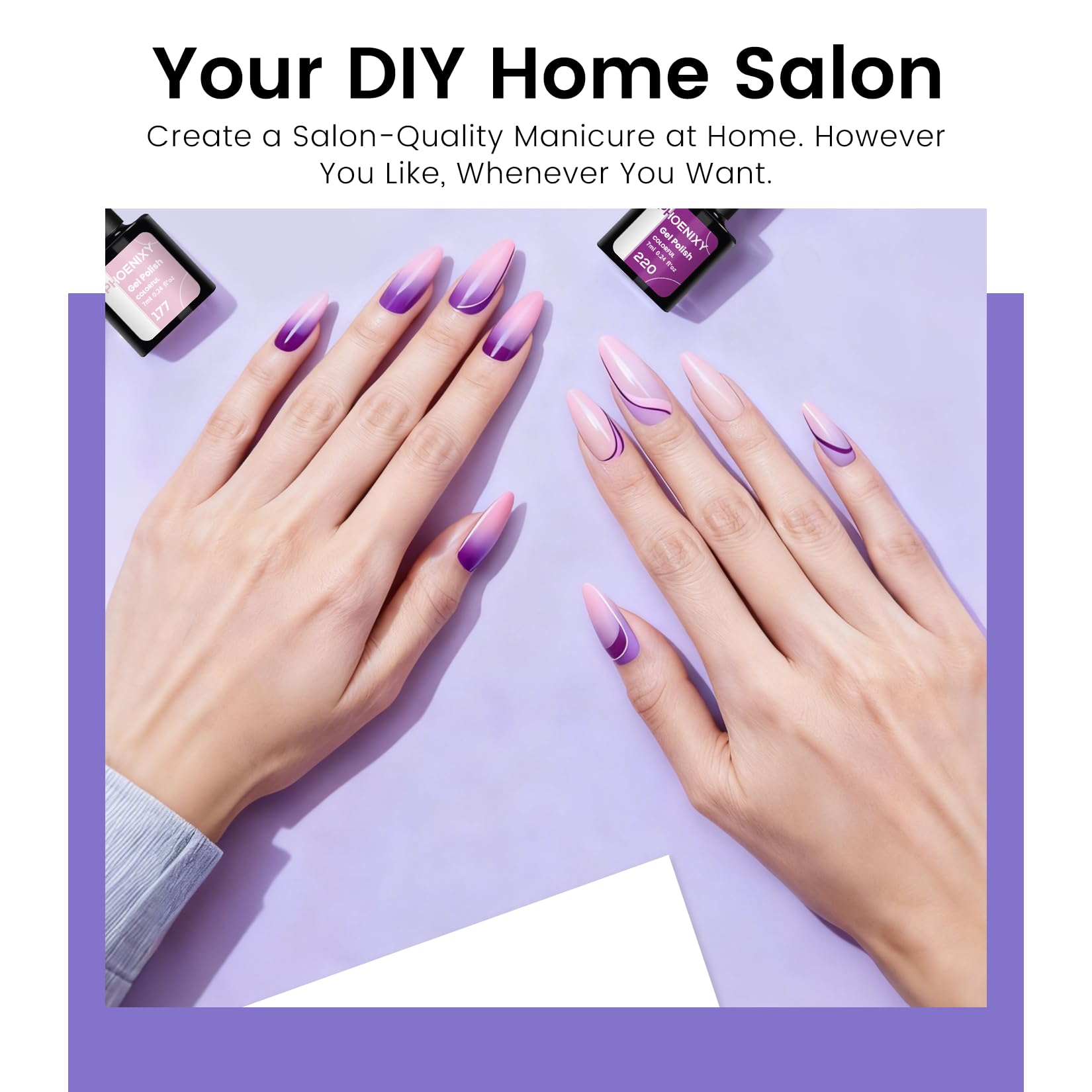 Phoenixy 65Pcs Gel Nail Kit with UV LED Lamp – 50 Colors, Base & Top Coat, Beginner Friendly