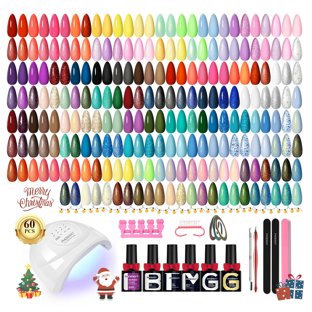Phoenixy Gel Nail Polish Kit with UV Light – 55 Colors for DIY Manicures