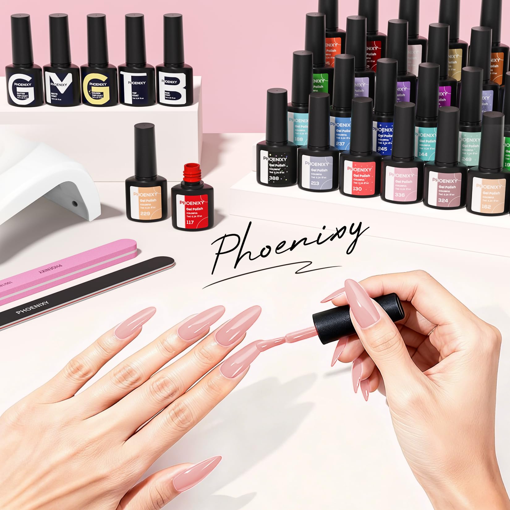 Phoenixy 53-Pcs Gel Nail Kit with UV Lamp & Drill – 35 Colors for At-Home Manicure