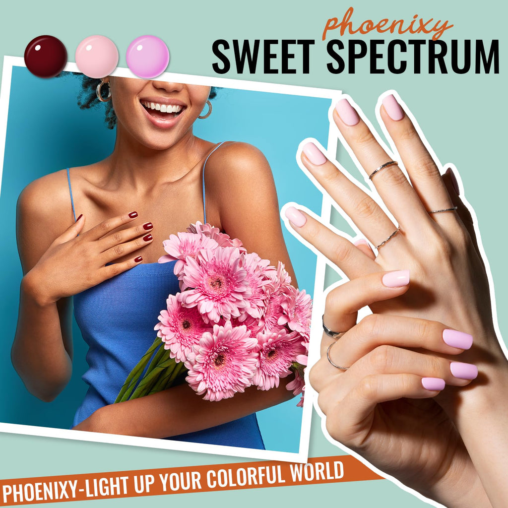 Phoenixy 62-Pcs Gel Nail Polish Set – 54 Colors + Base Coats & Glitter Top Coats